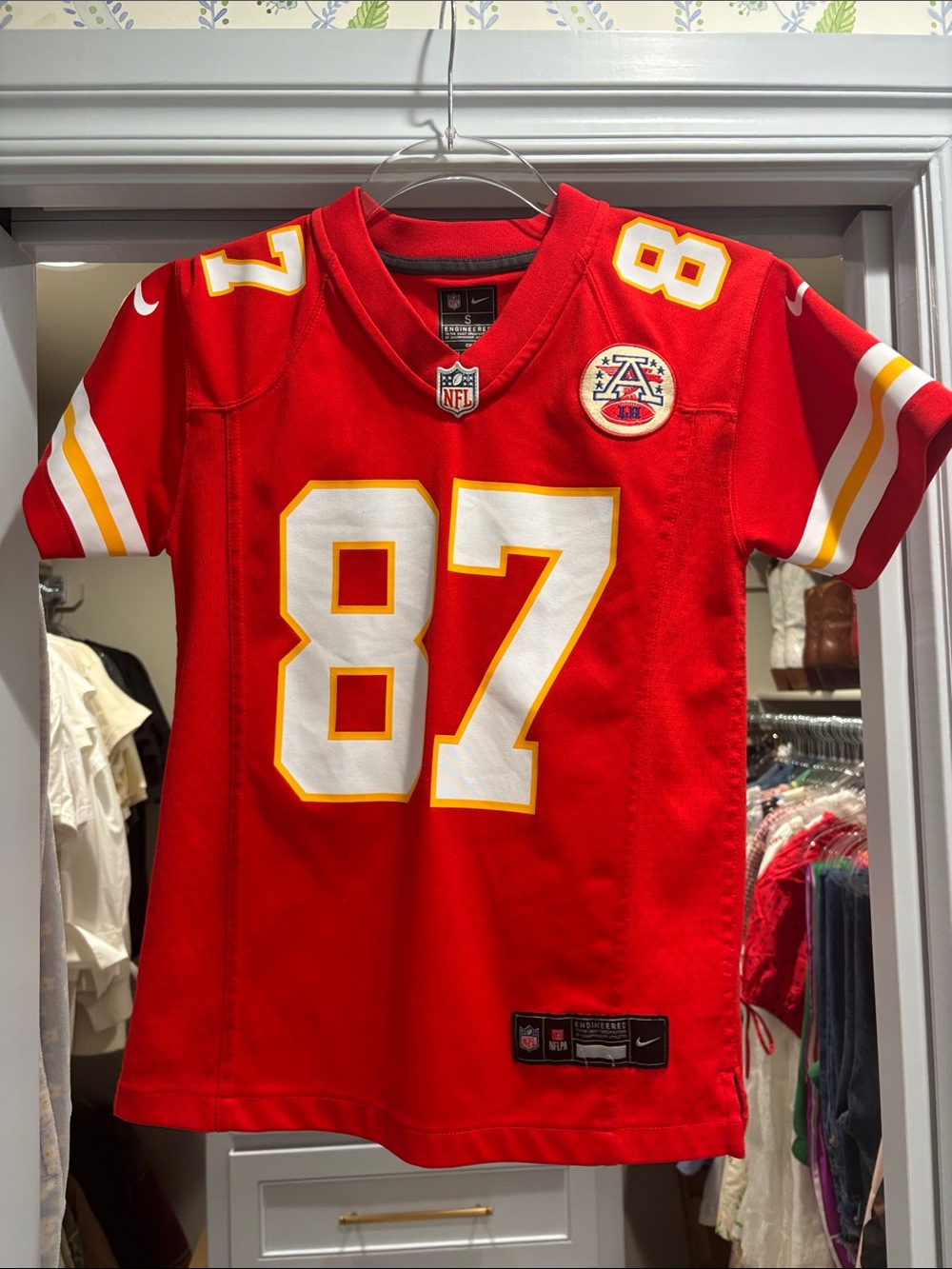 Nike Kids Red Chiefs #87 Football Jersey with White & Gold Accents